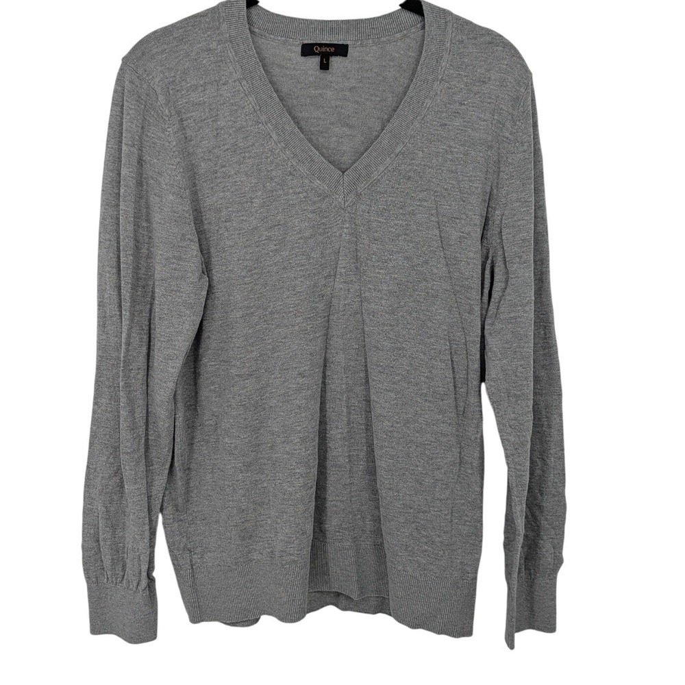 Quince Cashmere Blend Sweater Women Large Gray Organic Cotton Long Sleeve Casual